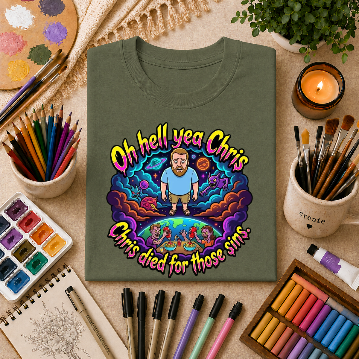 T‑Shirt — “Oh Hell Yea Chris” Retro Psychedelic Graphic Tee