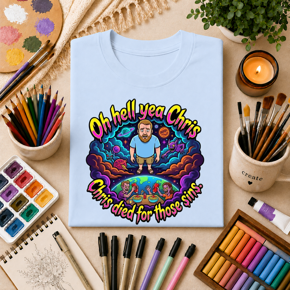 T‑Shirt — “Oh Hell Yea Chris” Retro Psychedelic Graphic Tee