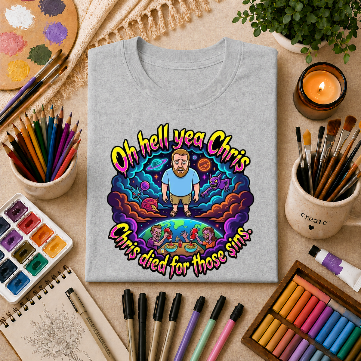T‑Shirt — “Oh Hell Yea Chris” Retro Psychedelic Graphic Tee