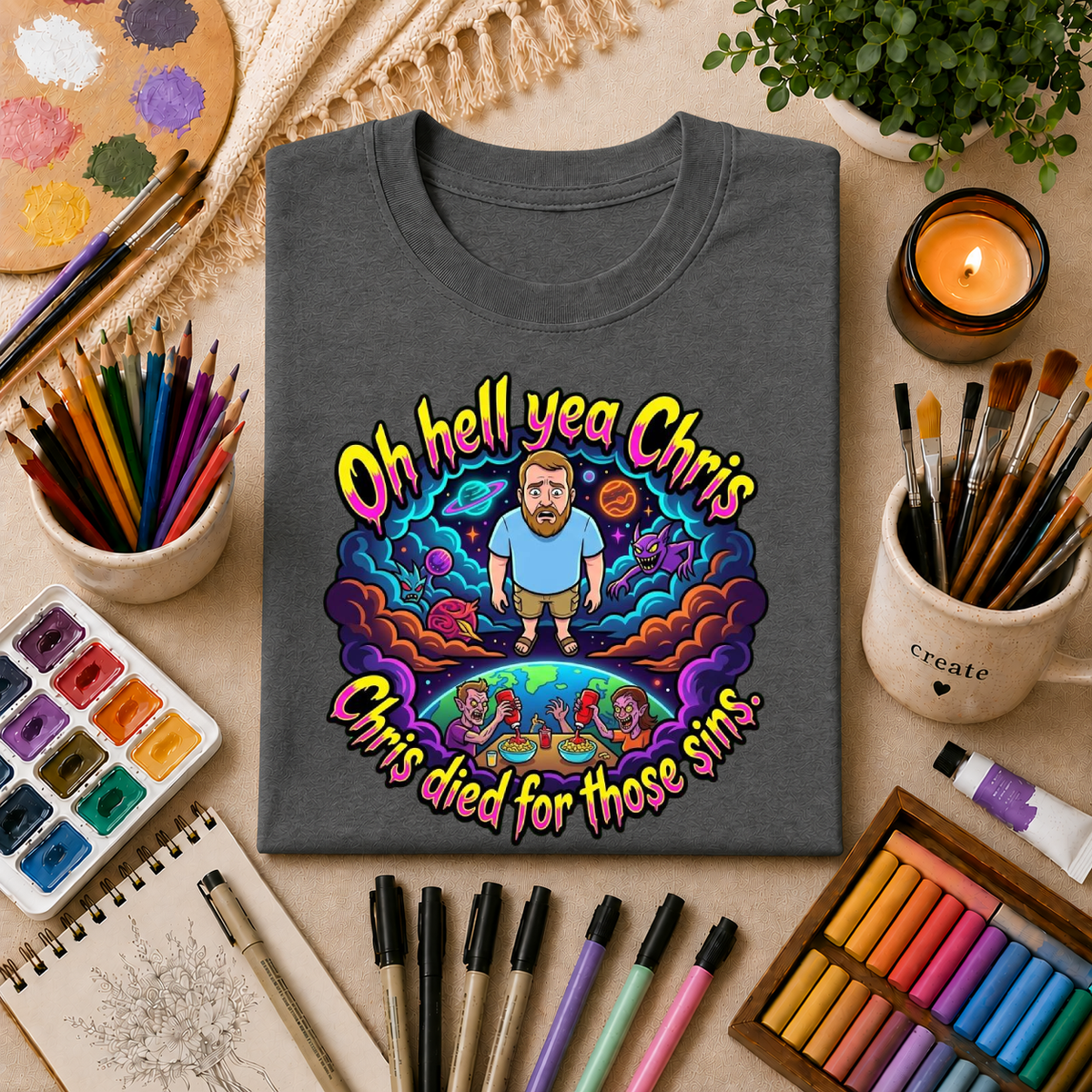 T‑Shirt — “Oh Hell Yea Chris” Retro Psychedelic Graphic Tee