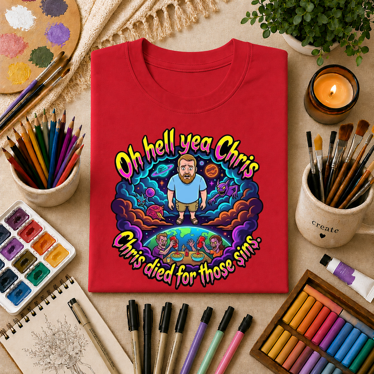 T‑Shirt — “Oh Hell Yea Chris” Retro Psychedelic Graphic Tee