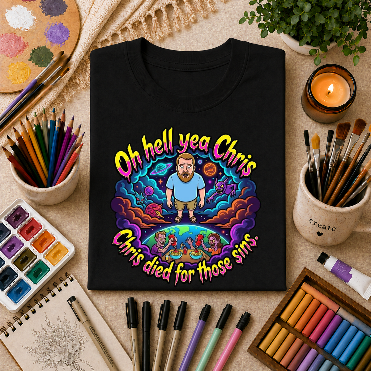 T‑Shirt — “Oh Hell Yea Chris” Retro Psychedelic Graphic Tee