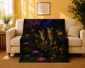 Magical Night Cats Sherpa Fleece Blanket — Cozy Fantasy Cat Throw