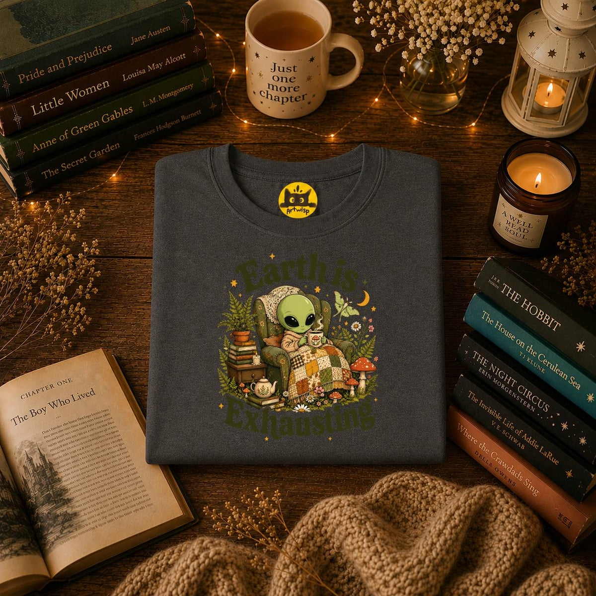 Earth Is Exhausting Alien T-Shirt — Cute Retro Cozy Space Graphic Tee