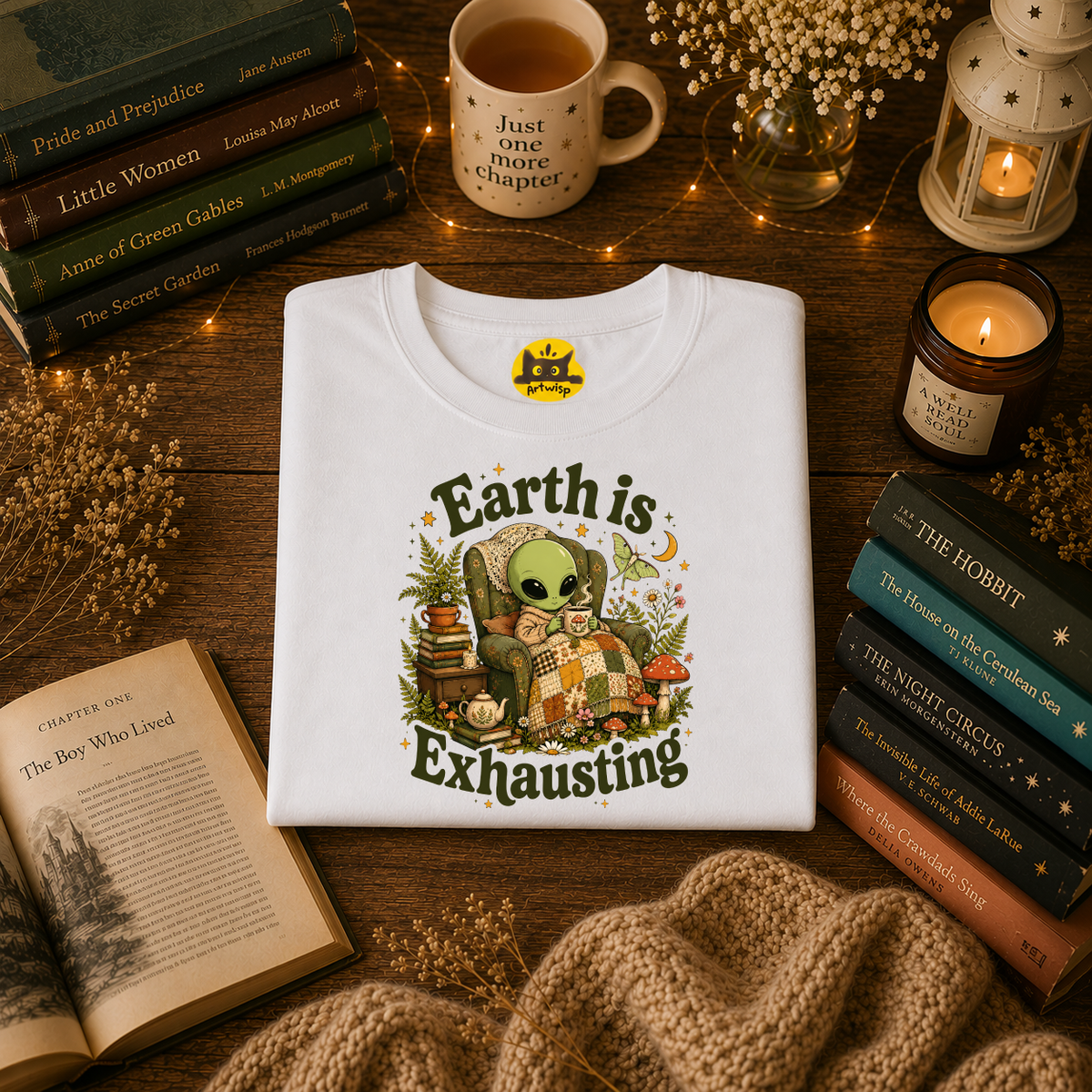 Earth Is Exhausting Alien T-Shirt — Cute Retro Cozy Space Graphic Tee