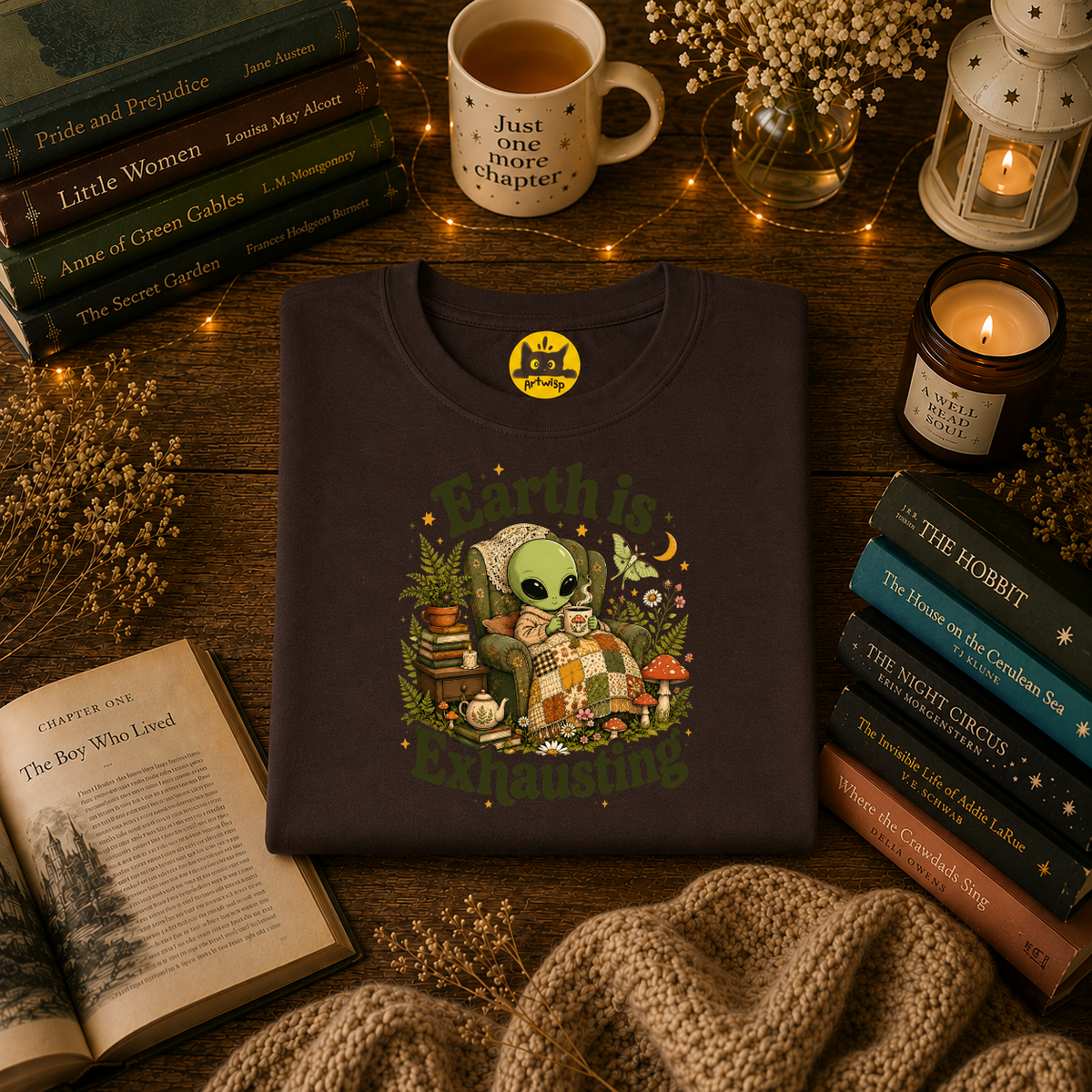 Earth Is Exhausting Alien T-Shirt — Cute Retro Cozy Space Graphic Tee
