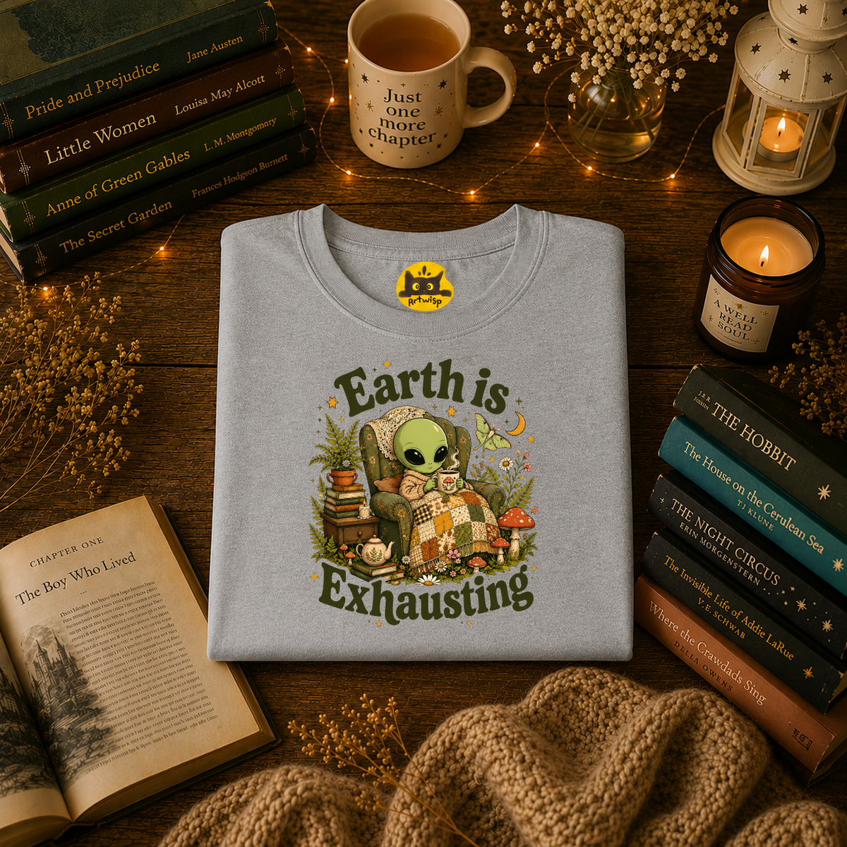 Earth Is Exhausting Alien T-Shirt — Cute Retro Cozy Space Graphic Tee