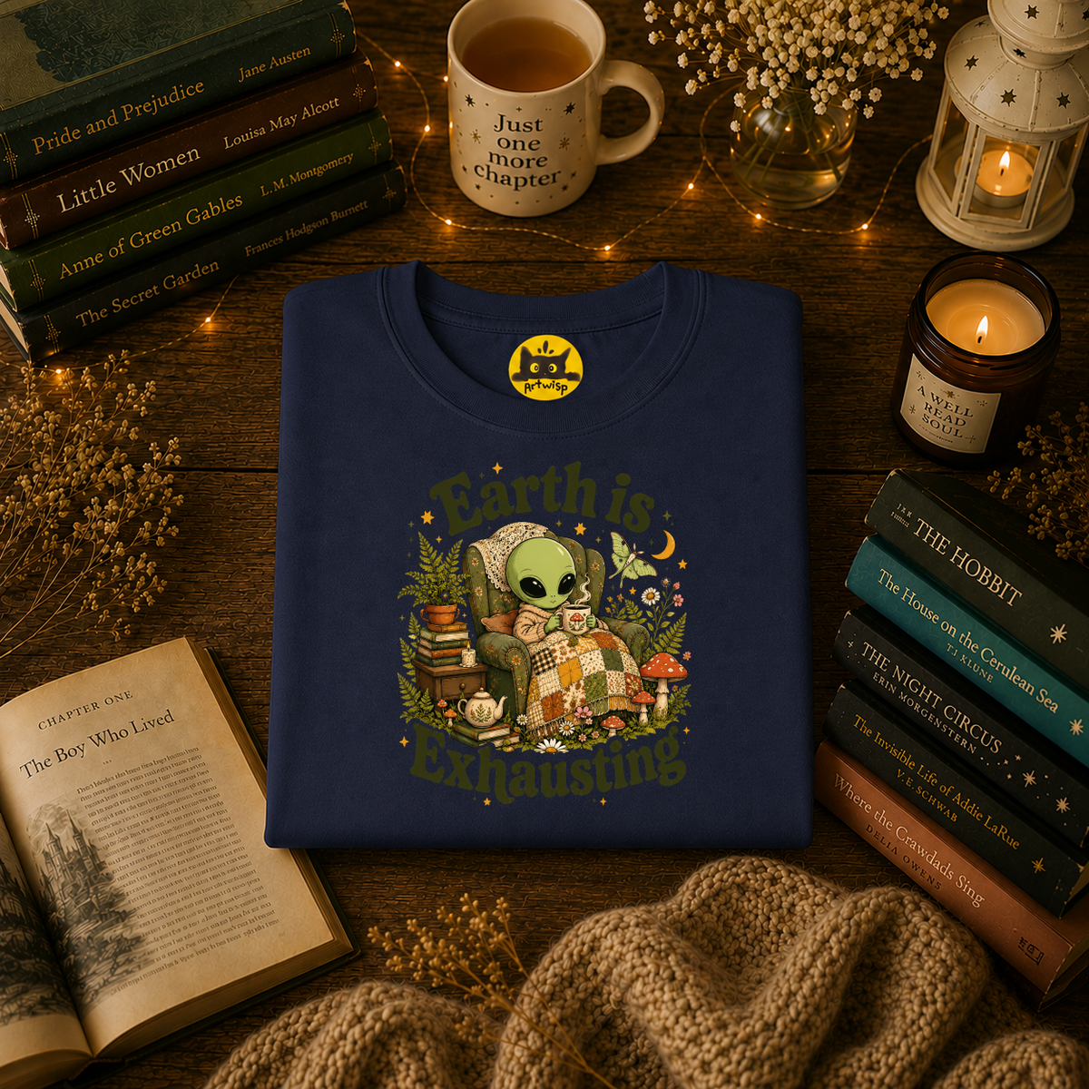 Earth Is Exhausting Alien T-Shirt — Cute Retro Cozy Space Graphic Tee