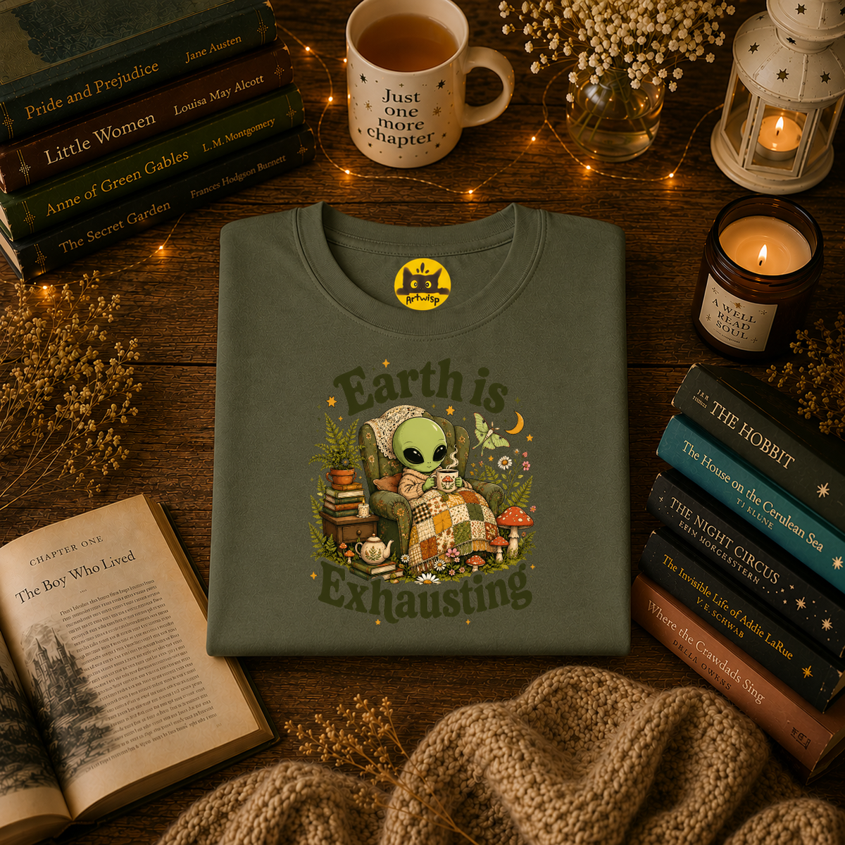 Earth Is Exhausting Alien T-Shirt — Cute Retro Cozy Space Graphic Tee