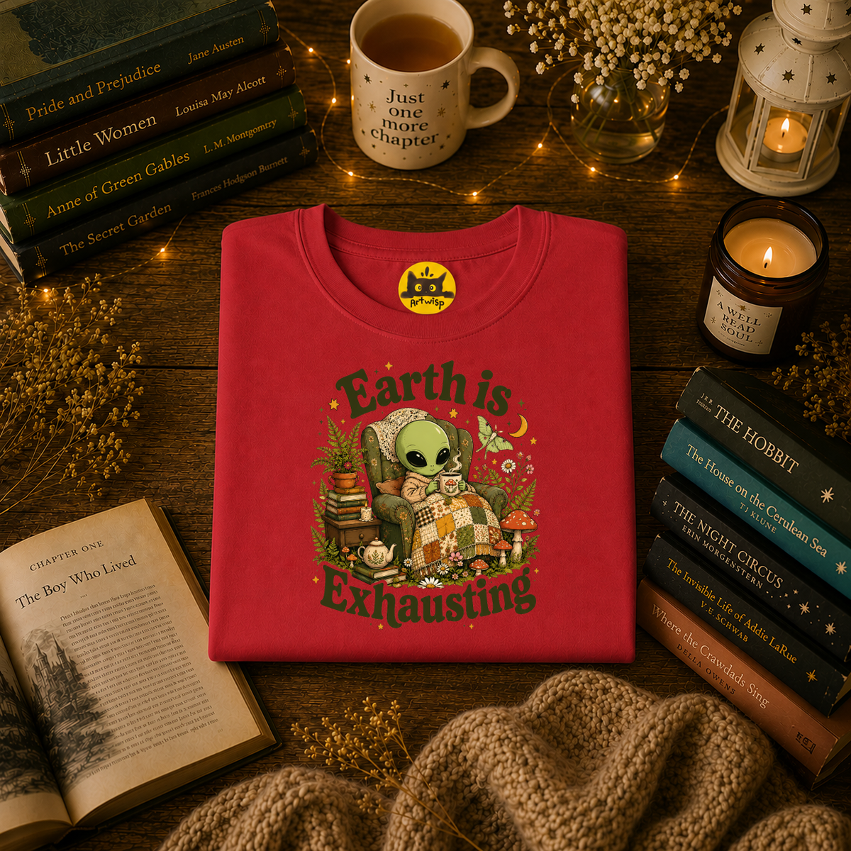 Earth Is Exhausting Alien T-Shirt — Cute Retro Cozy Space Graphic Tee