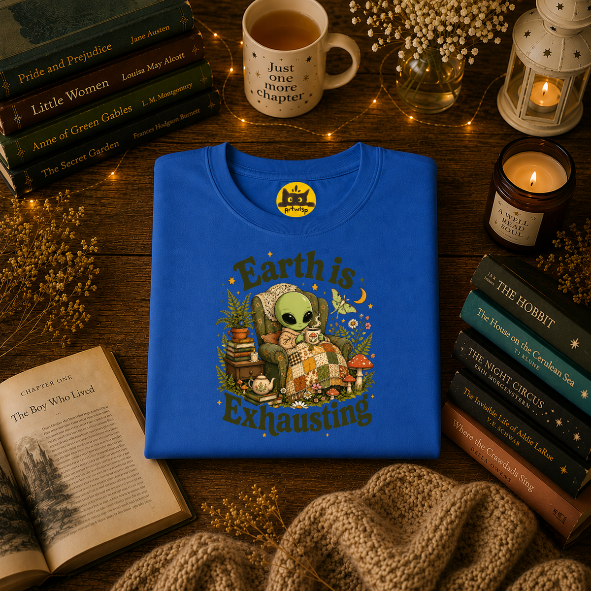 Earth Is Exhausting Alien T-Shirt — Cute Retro Cozy Space Graphic Tee