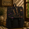 Mystic Cat Night Backpack — Floral Moonlight Shoulder Bag