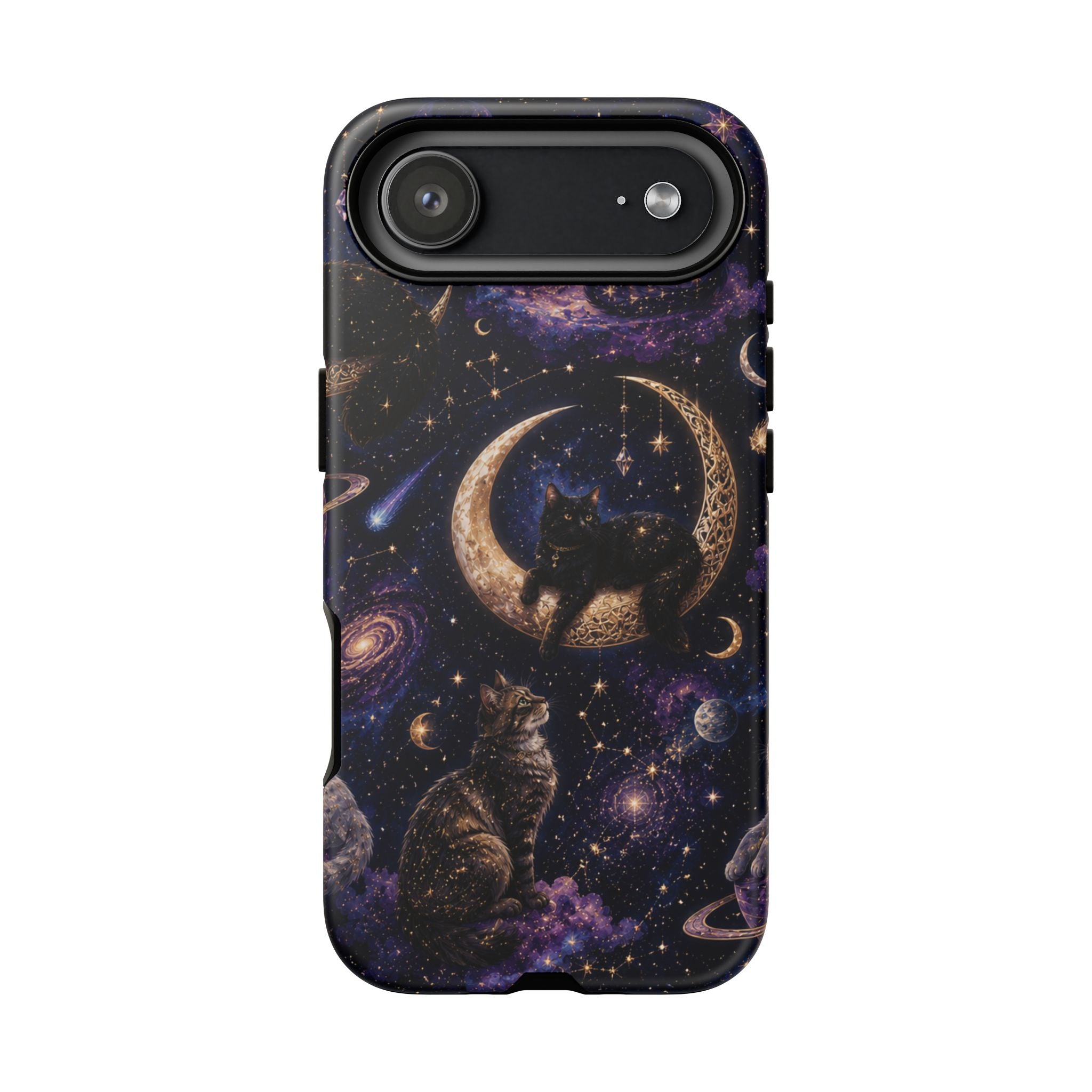 Galaxy Cats Tough Phone Case — Moon & Stars Space Kitty Protective Cover