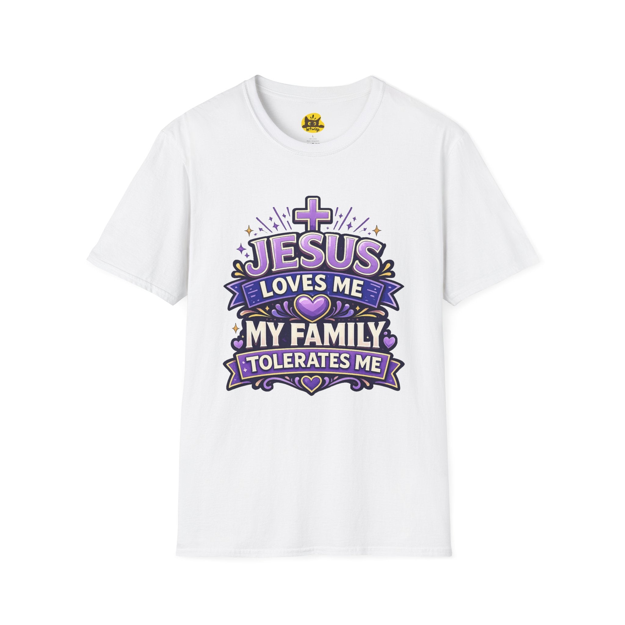 Christian T-Shirt — "Jesus Loves Me, My Family Tolerates Me" Graphic Tee