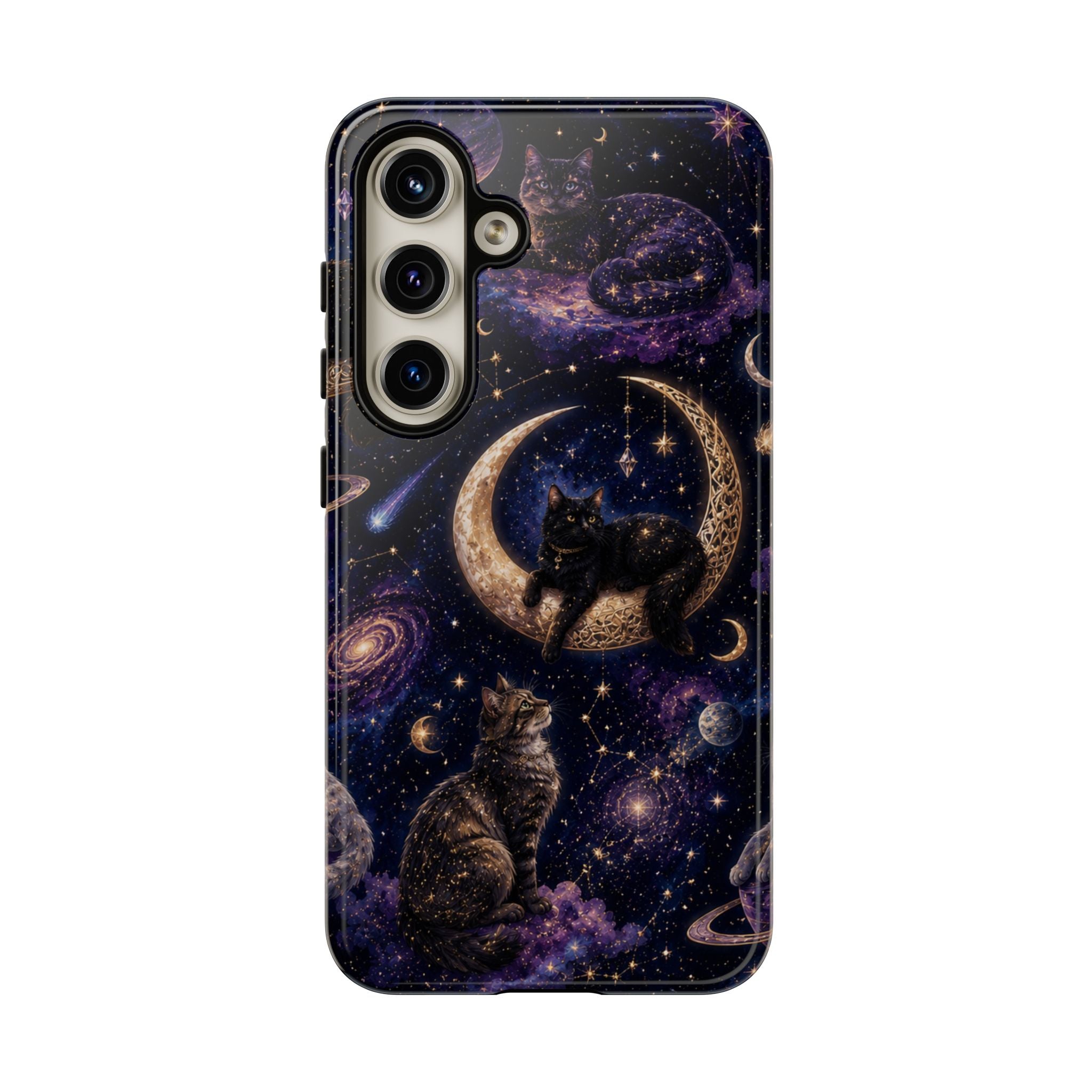 Galaxy Cats Tough Phone Case — Moon & Stars Space Kitty Protective Cover