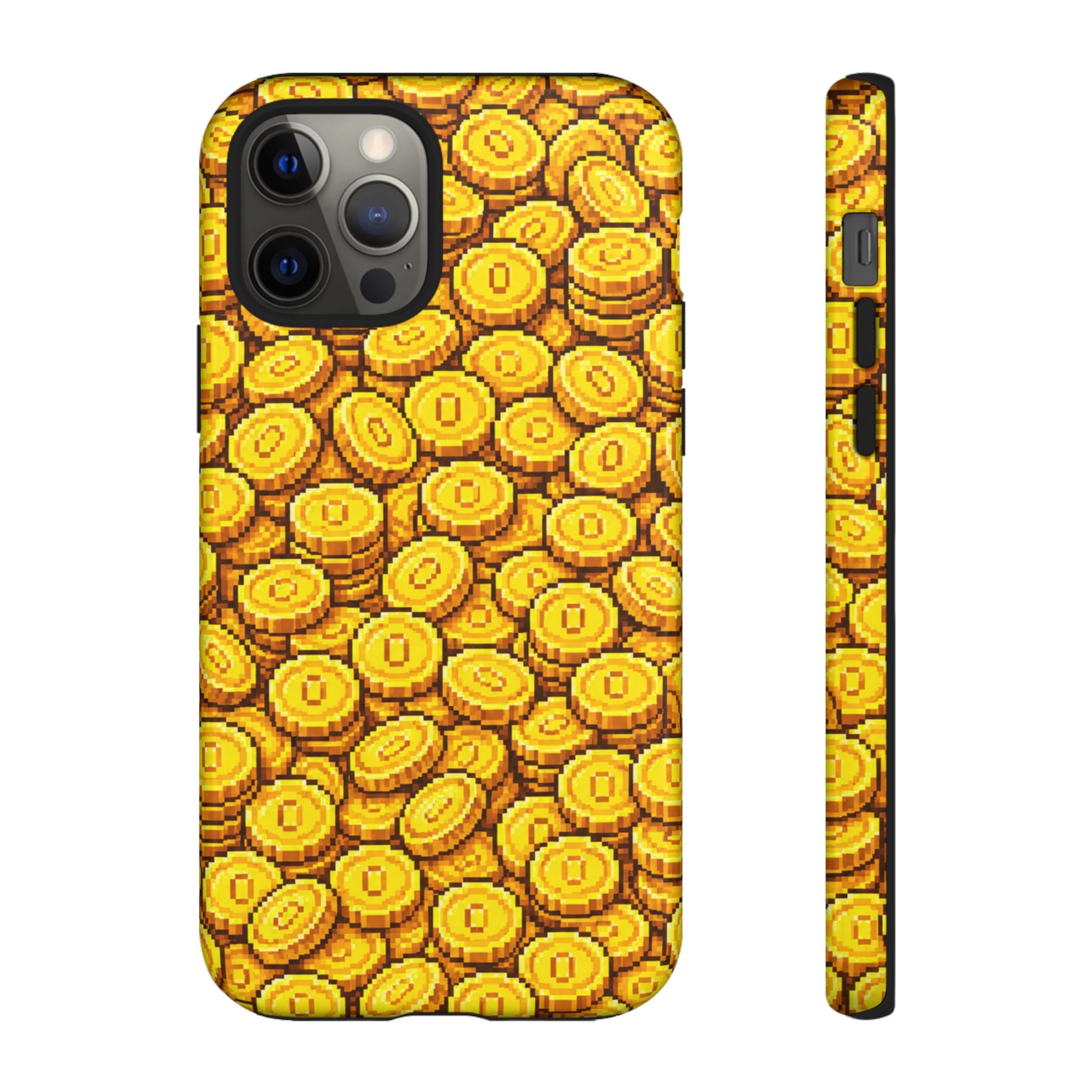 8bit Gamer Coin Pattern Phone Case – Retro Video Game Gold Treasure Design