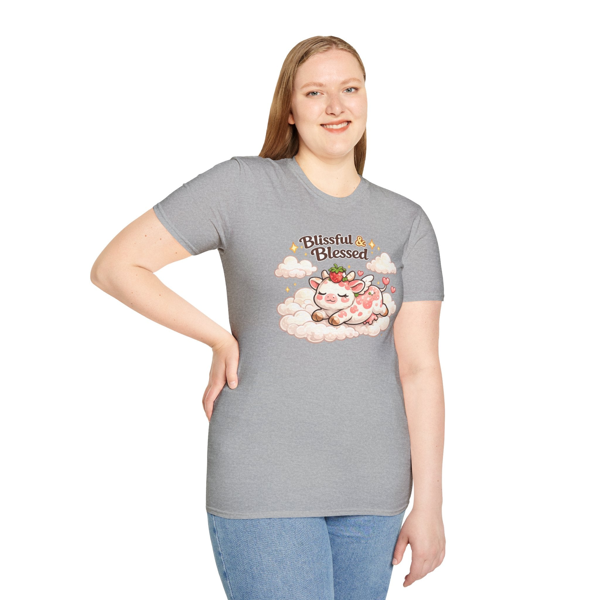 Blissful & Blessed Cute Strawberry Cow T-Shirt — Cozy Gift Tee