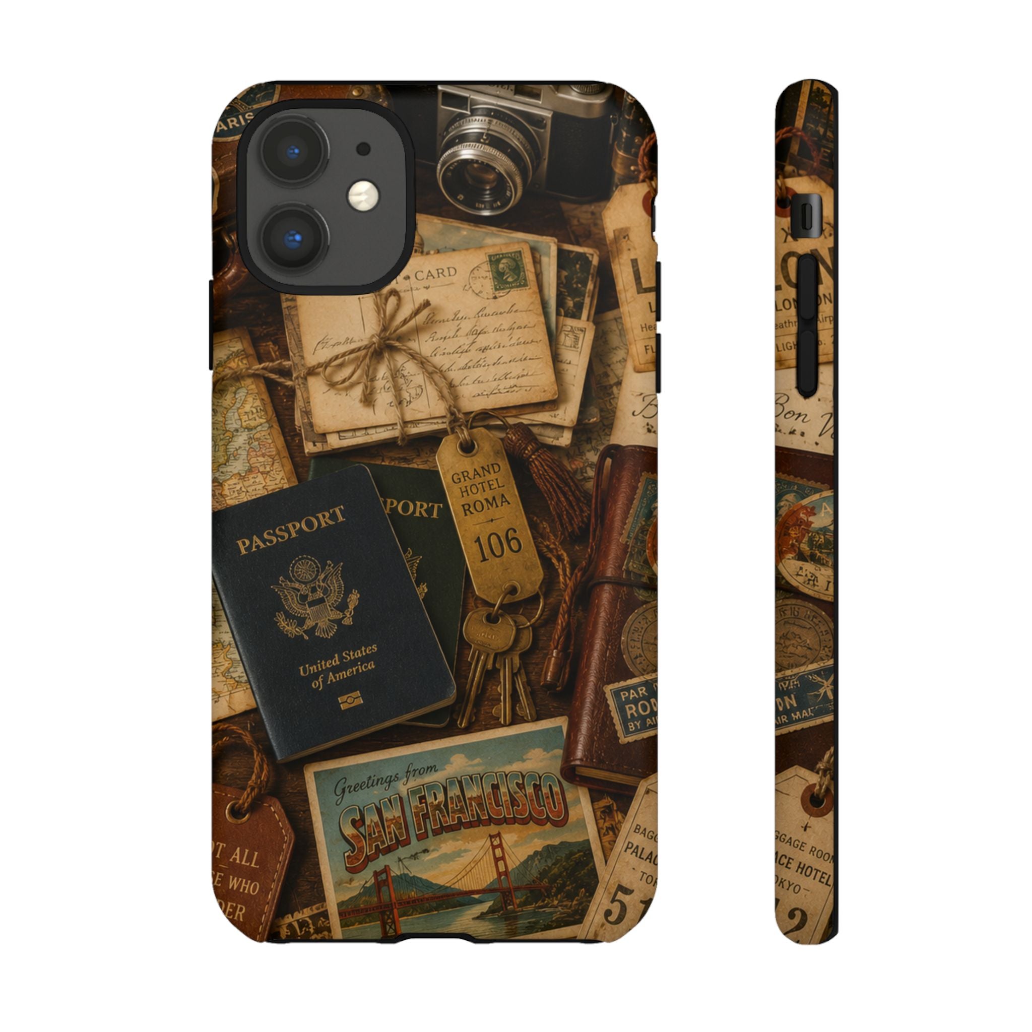 Vintage Travel Phone Case – Passport & Postcard Collage