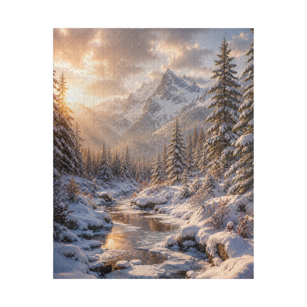 Winter Mountain River Puzzle — Scenic Snowy Landscape Jigsaw (110/252/520/1014 pcs)