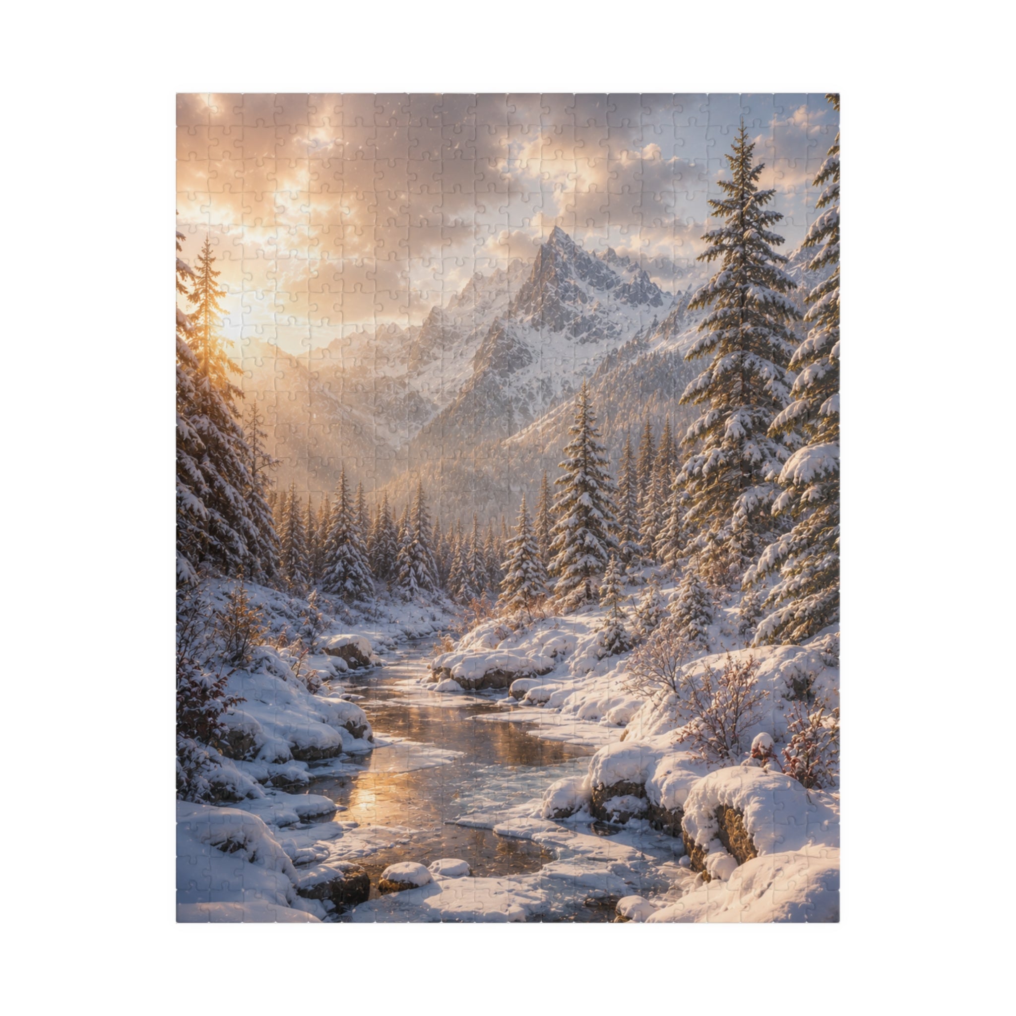 Winter Mountain River Puzzle — Scenic Snowy Landscape Jigsaw (110/252/520/1014 pcs)