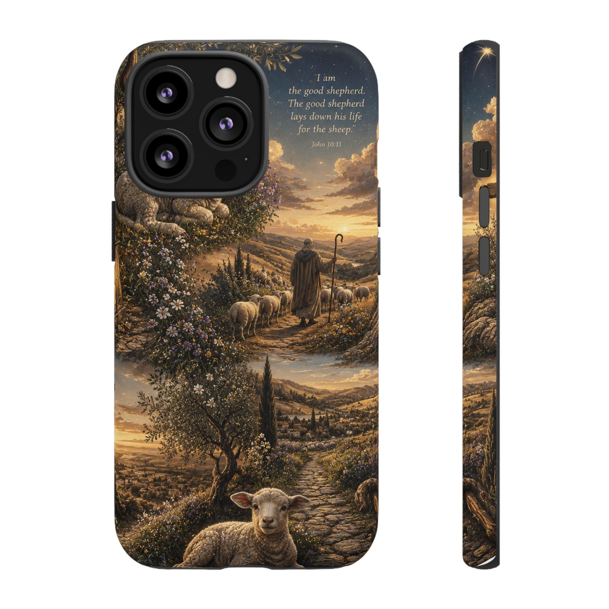 Tough Phone Case — Shepherd & Lamb Scenic Christian Scripture Design ("The good shepherd...")
