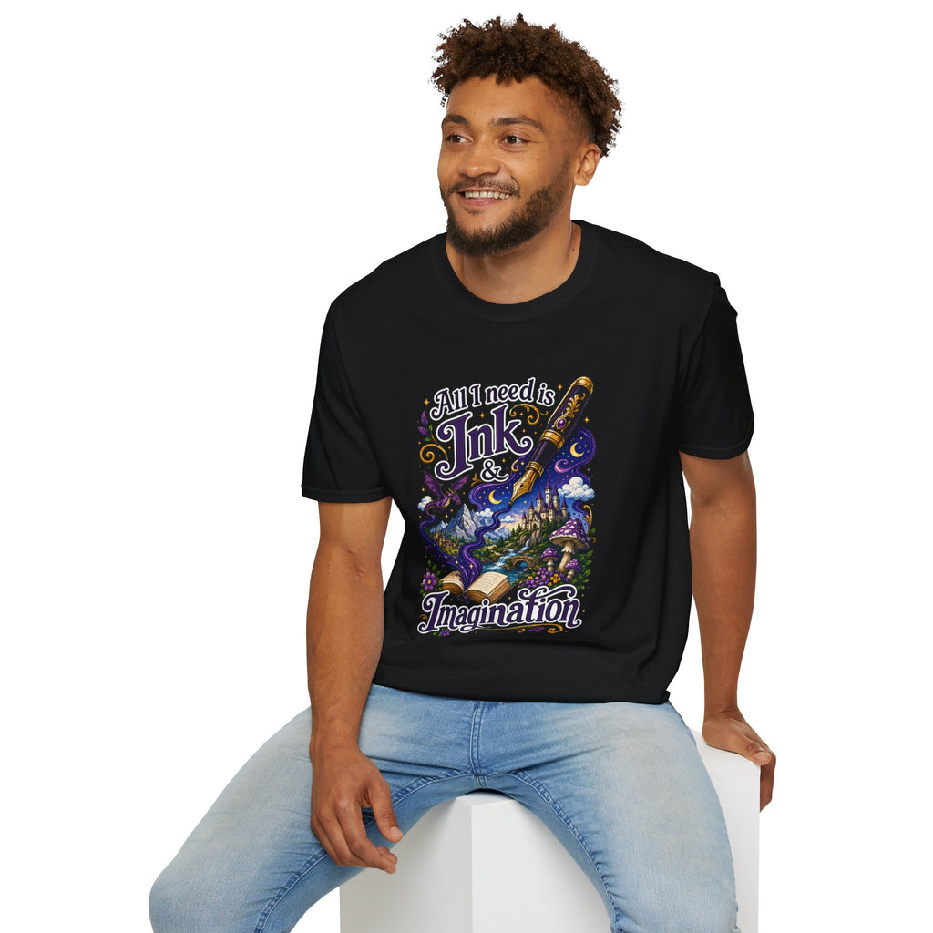 Ink & Imagination T-Shirt — "All I Need Is Ink & Imagination" Artistic Pen Design