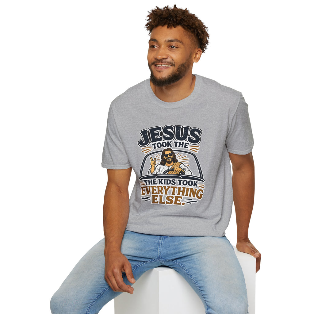 Jesus Took The Wheel T‑Shirt — "Jesus Took The Kids Took Everything Else" Christian Graphic Tee