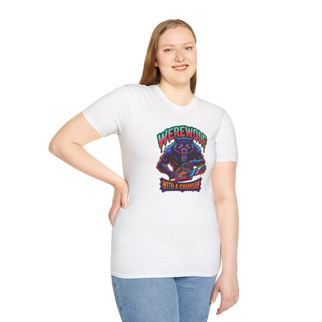 Werewolf T-Shirt — "Werewolf with a Chainsaw" Retro Horror Graphic Tee