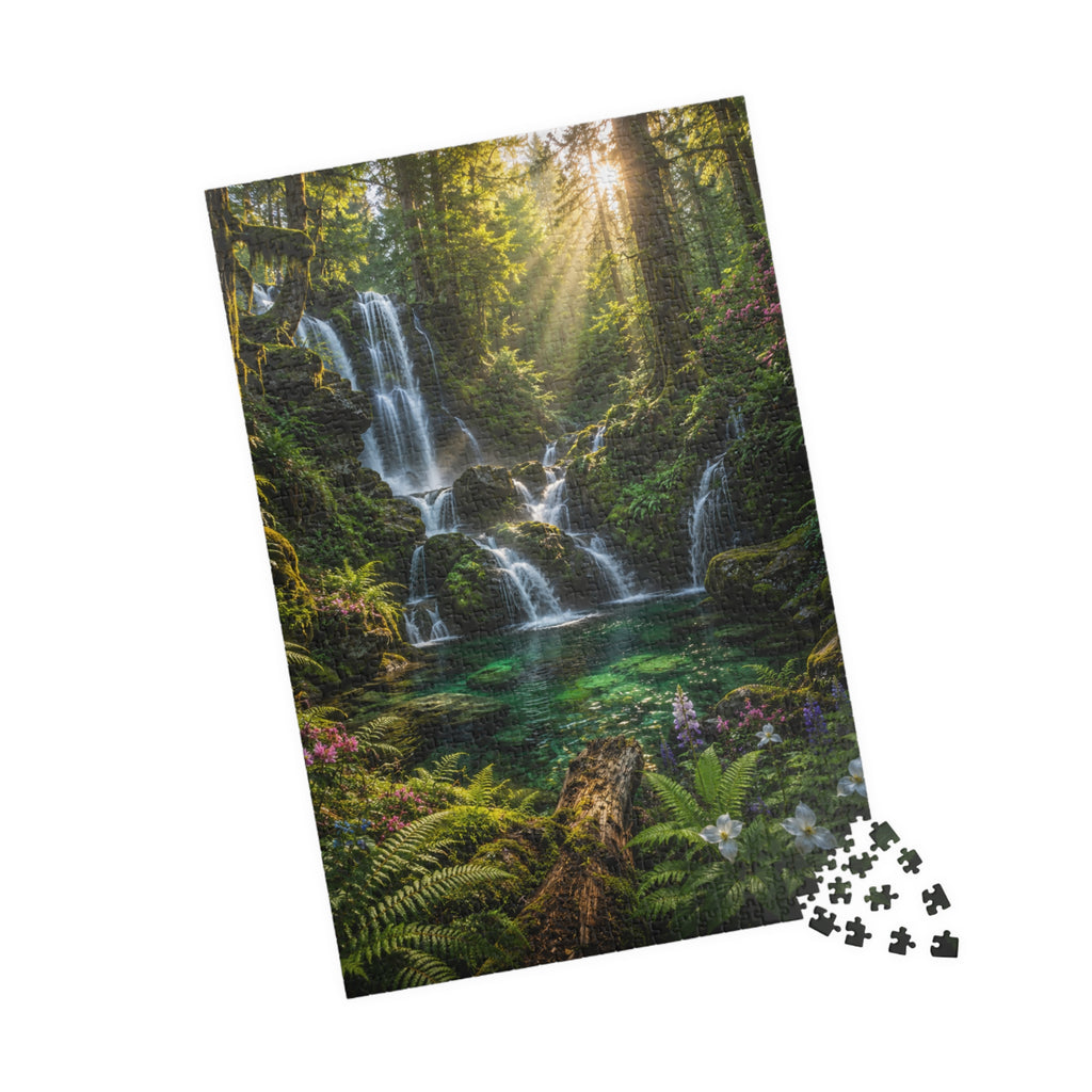 Enchanted Waterfall Forest Puzzle — Scenic Nature Jigsaw (110/252/520/1014 pcs)