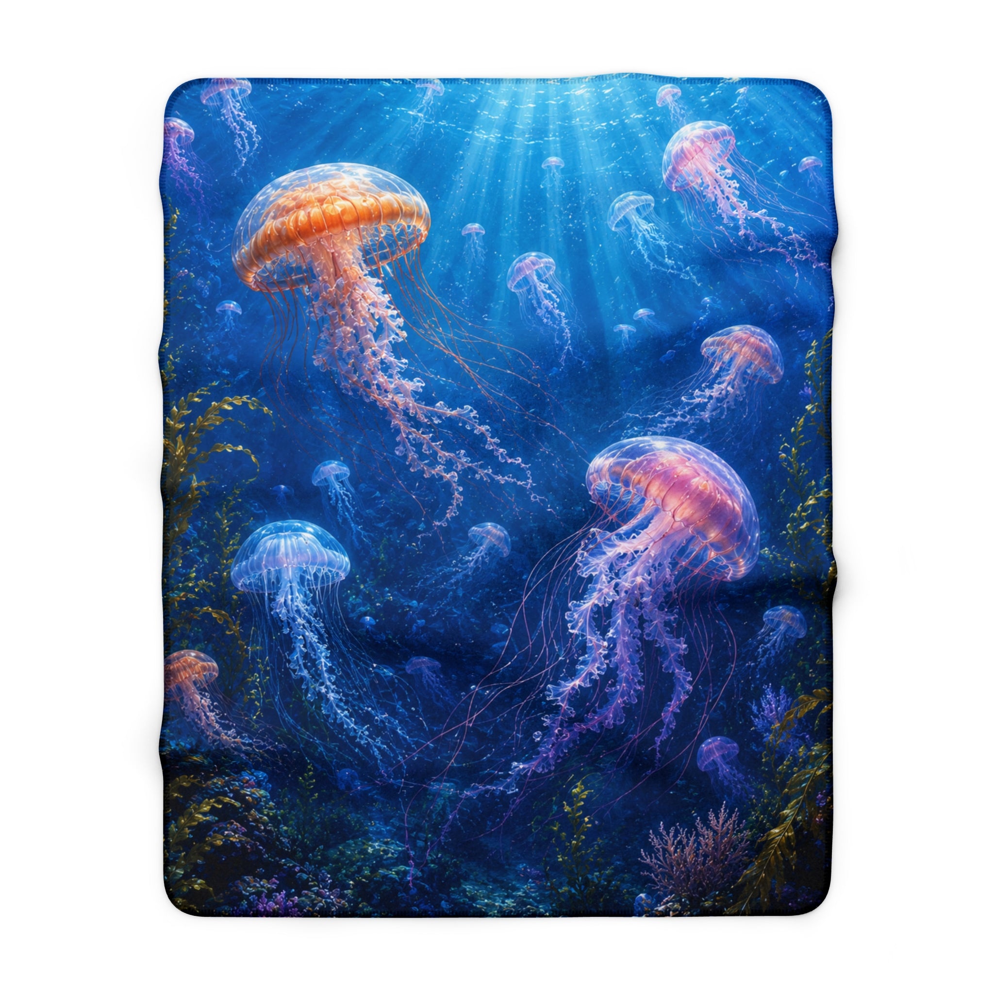 Jellyfish Ocean Sherpa Fleece Blanket — Cozy Underwater Glow Throw