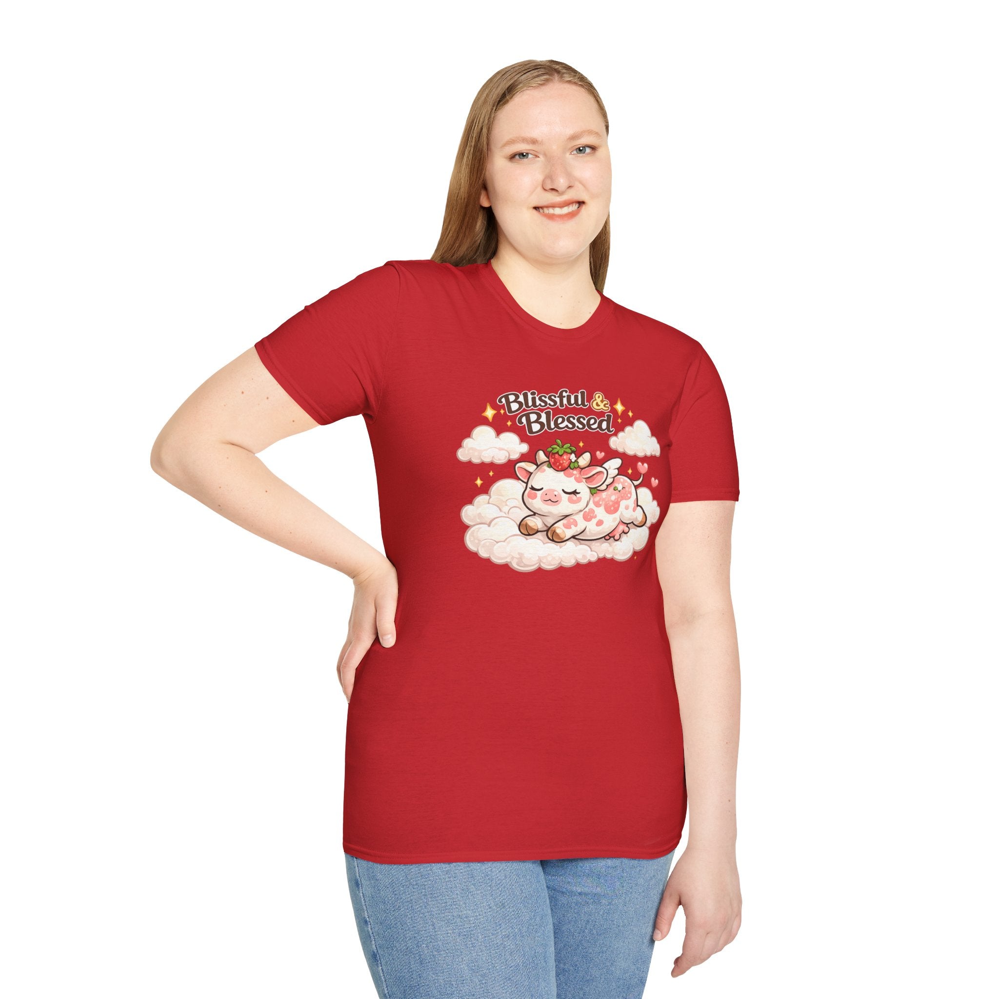 Blissful & Blessed Cute Strawberry Cow T-Shirt — Cozy Gift Tee