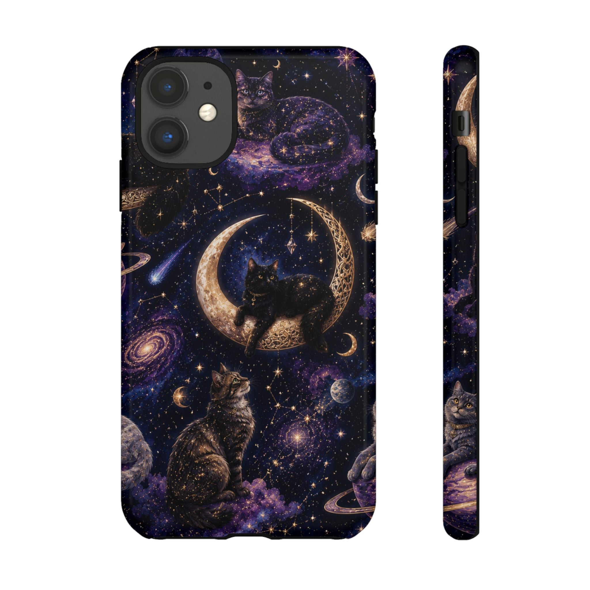 Galaxy Cats Tough Phone Case — Moon & Stars Space Kitty Protective Cover