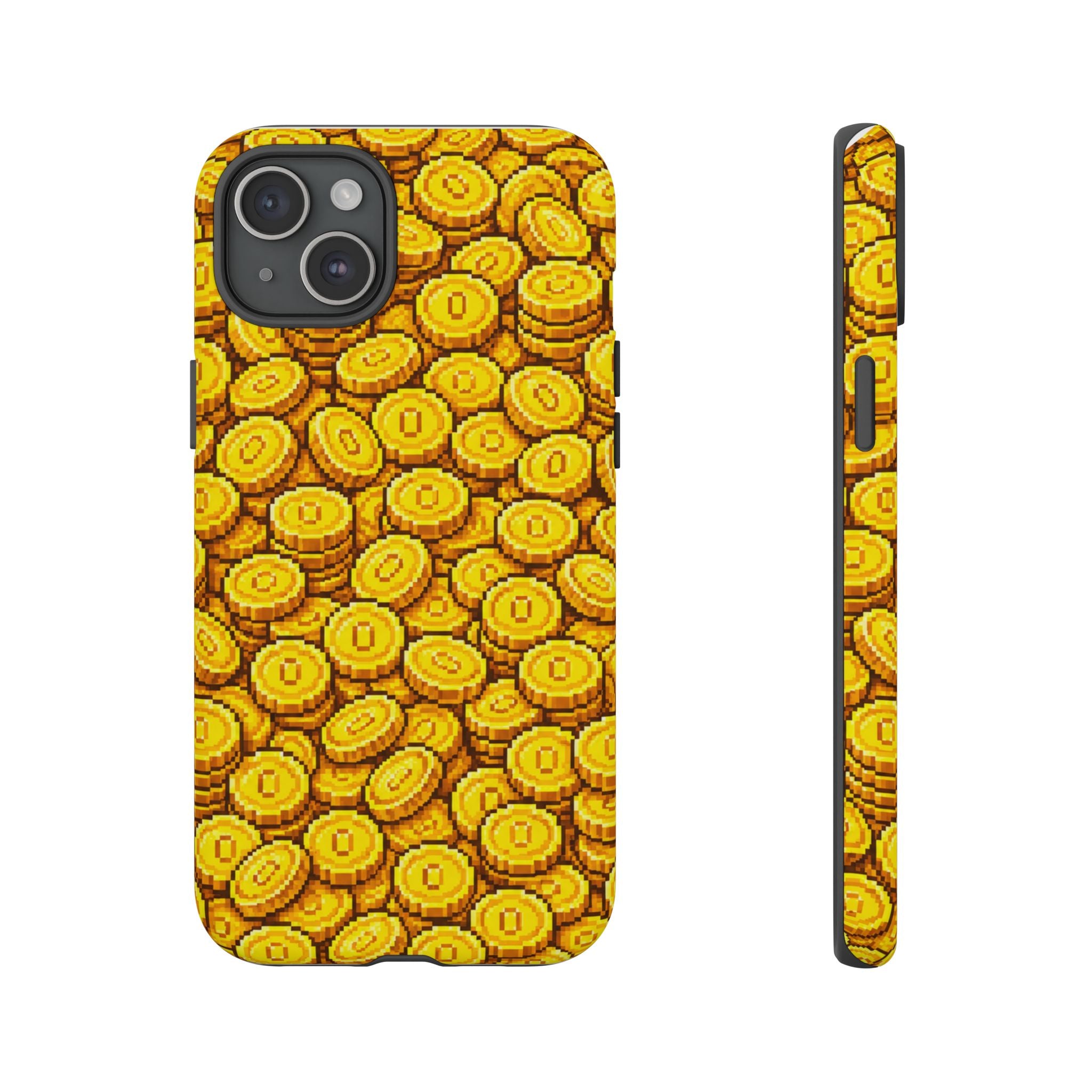 8bit Gamer Coin Pattern Phone Case – Retro Video Game Gold Treasure Design
