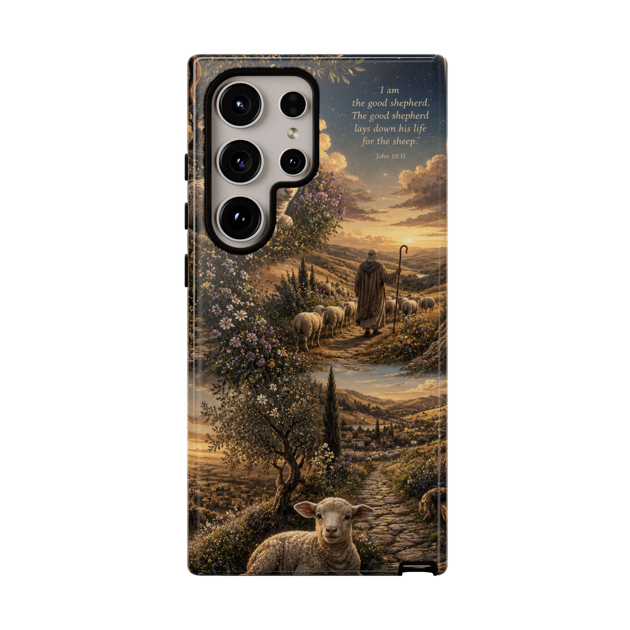 Tough Phone Case — Shepherd & Lamb Scenic Christian Scripture Design ("The good shepherd...")