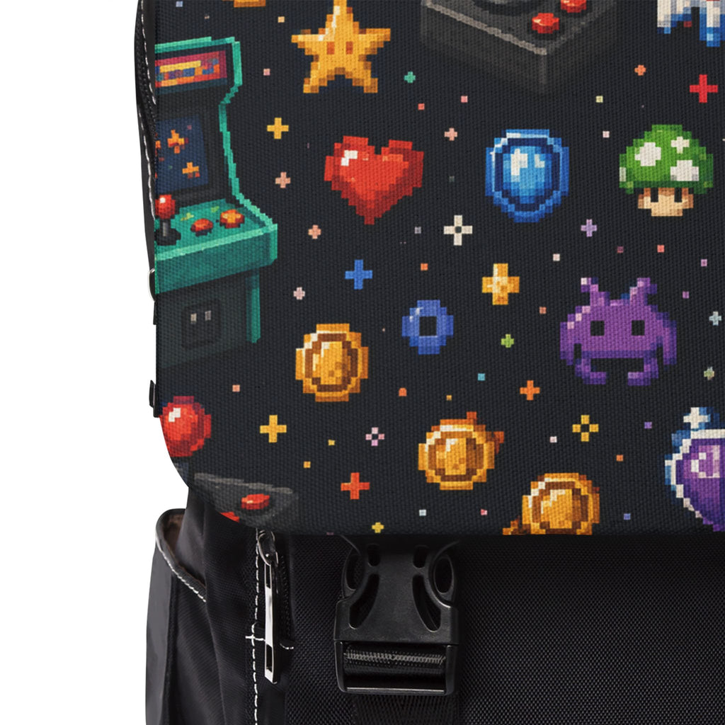 Retro Arcade Pixel Shoulder Backpack — Casual Gamer Shoulder Bag