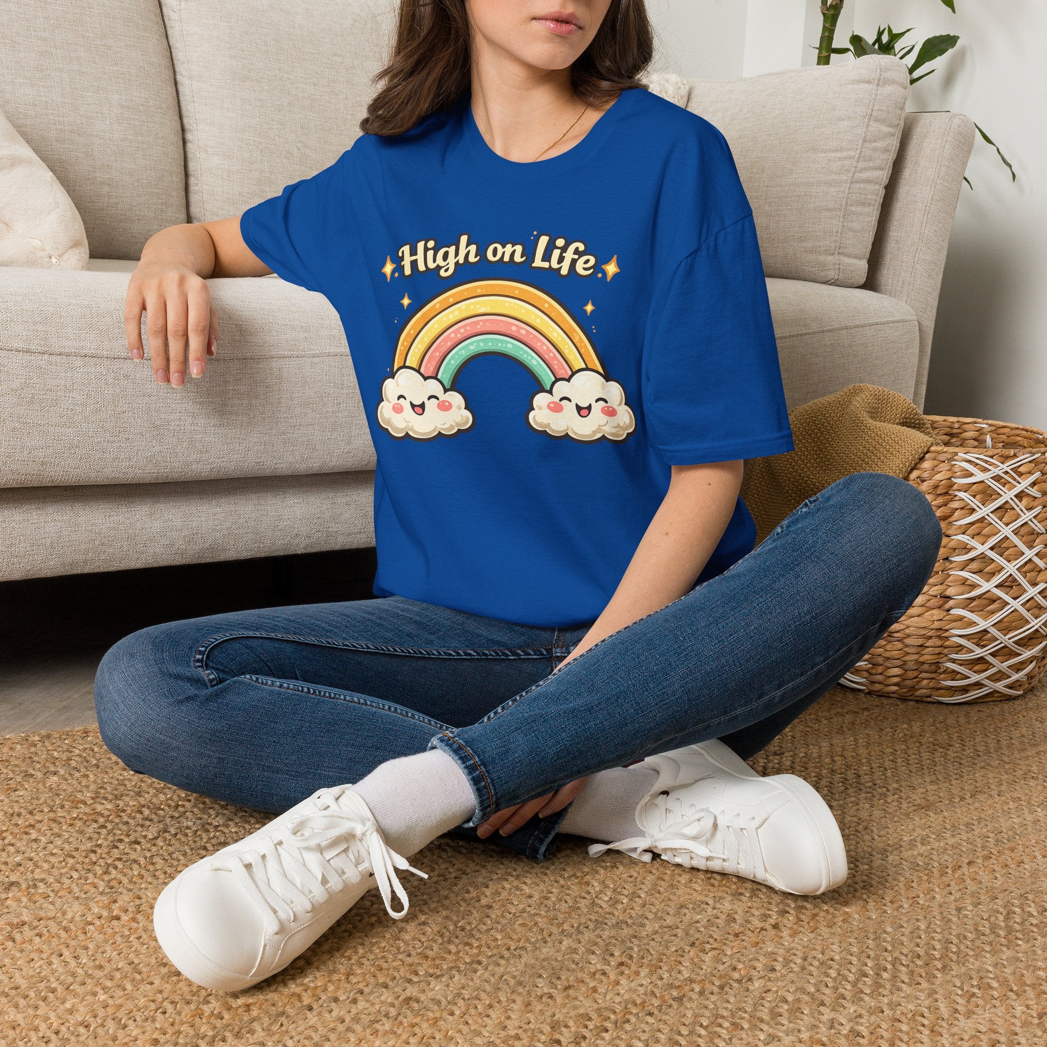 High on Life Cute Rainbow Tee (Retro Pastel Clouds) Gift T-Shirt