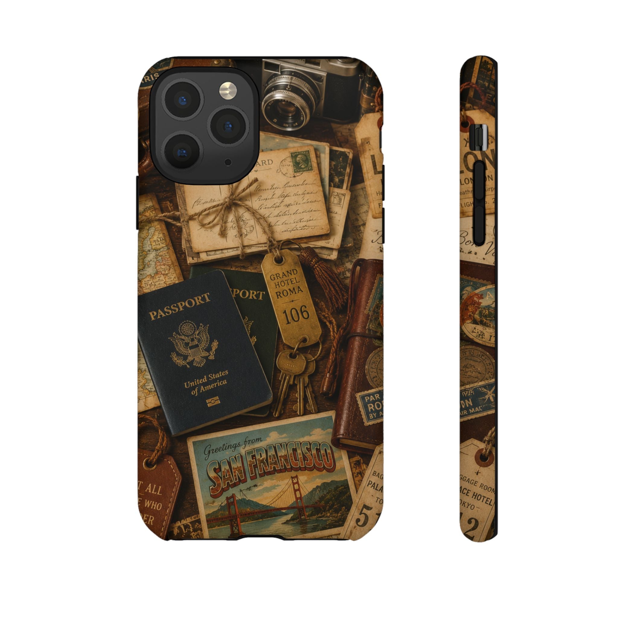 Vintage Travel Phone Case – Passport & Postcard Collage