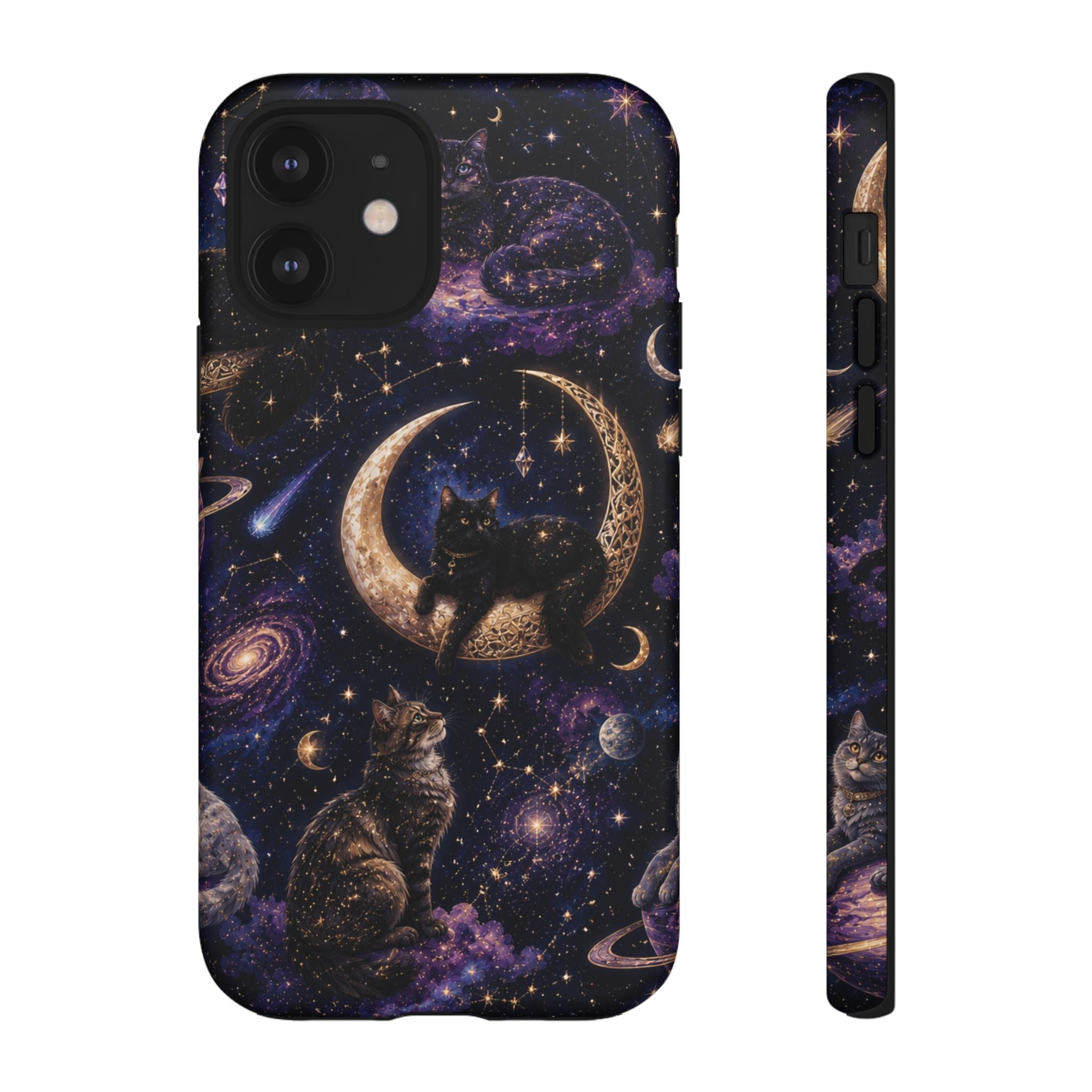 Galaxy Cats Tough Phone Case — Moon & Stars Space Kitty Protective Cover