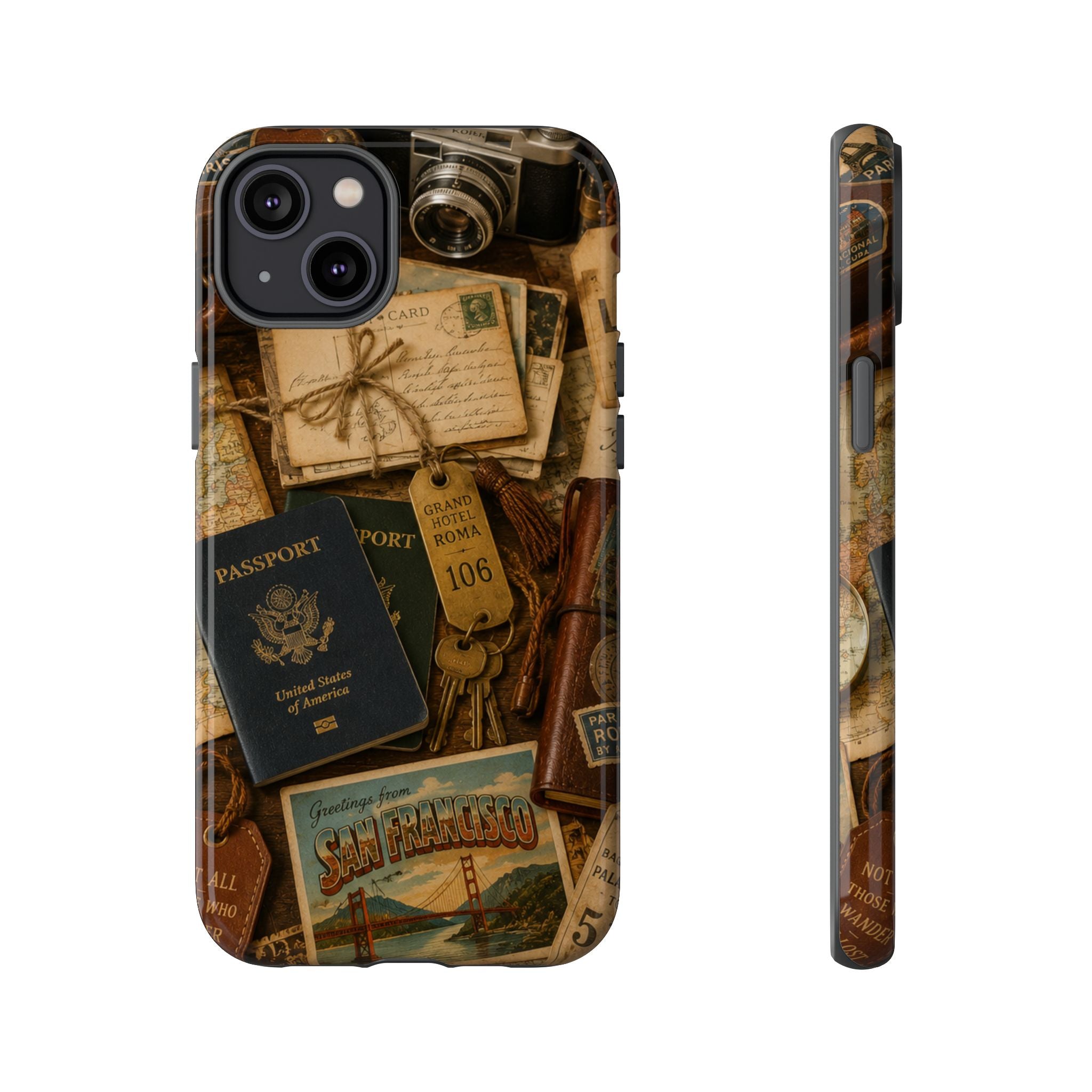 Vintage Travel Phone Case – Passport & Postcard Collage