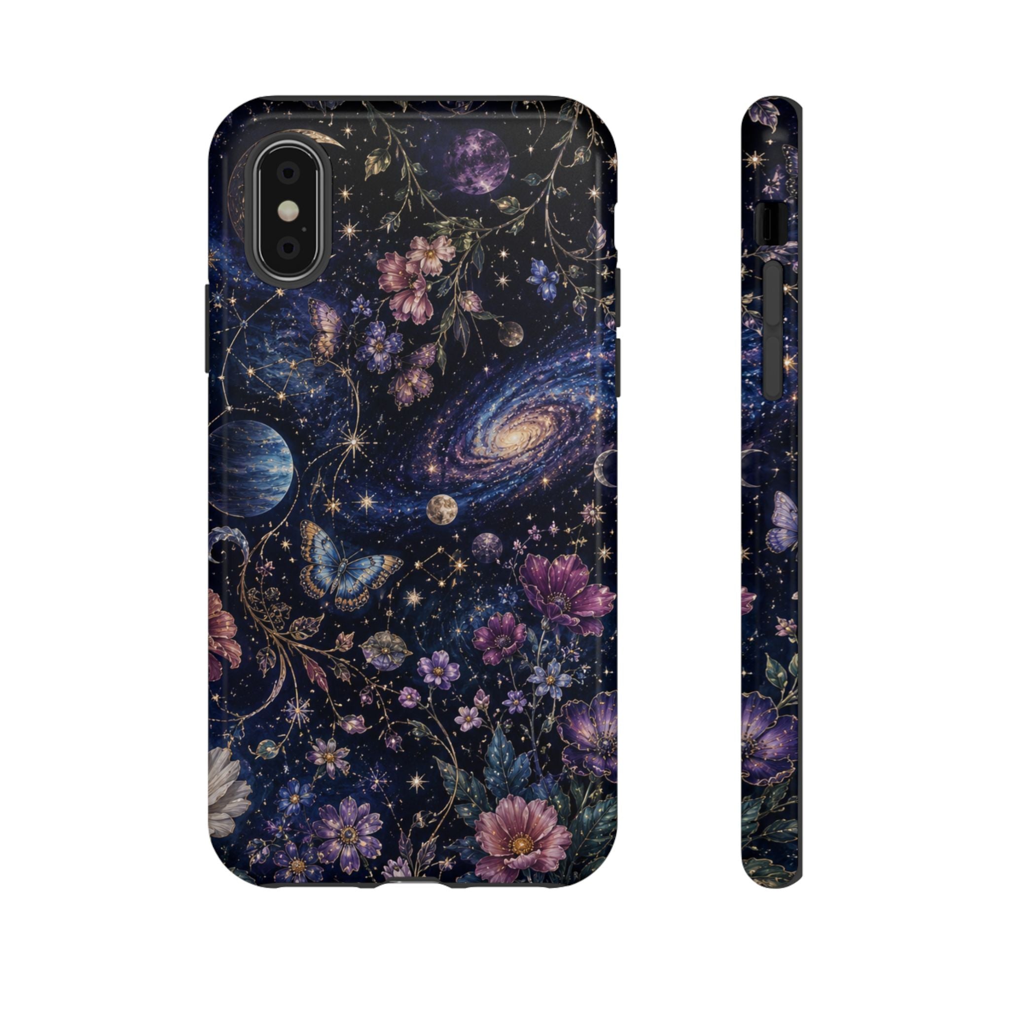 Cosmic Garden Tough Phone Case — Floral Galaxy Phone Protective Cover