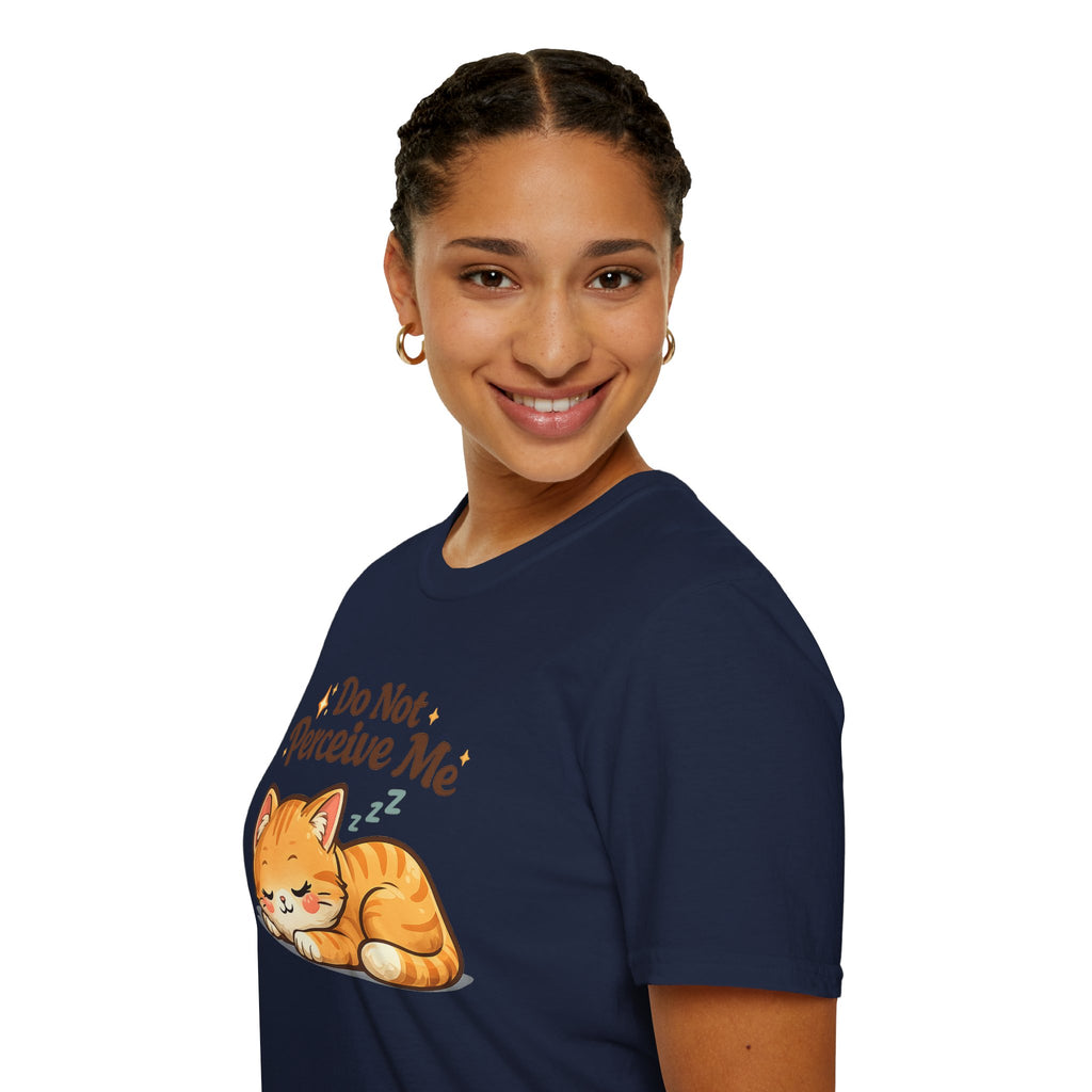 Cat T-Shirt — "Do Not Perceive Me" Cute Sleeping Orange Cat Tee