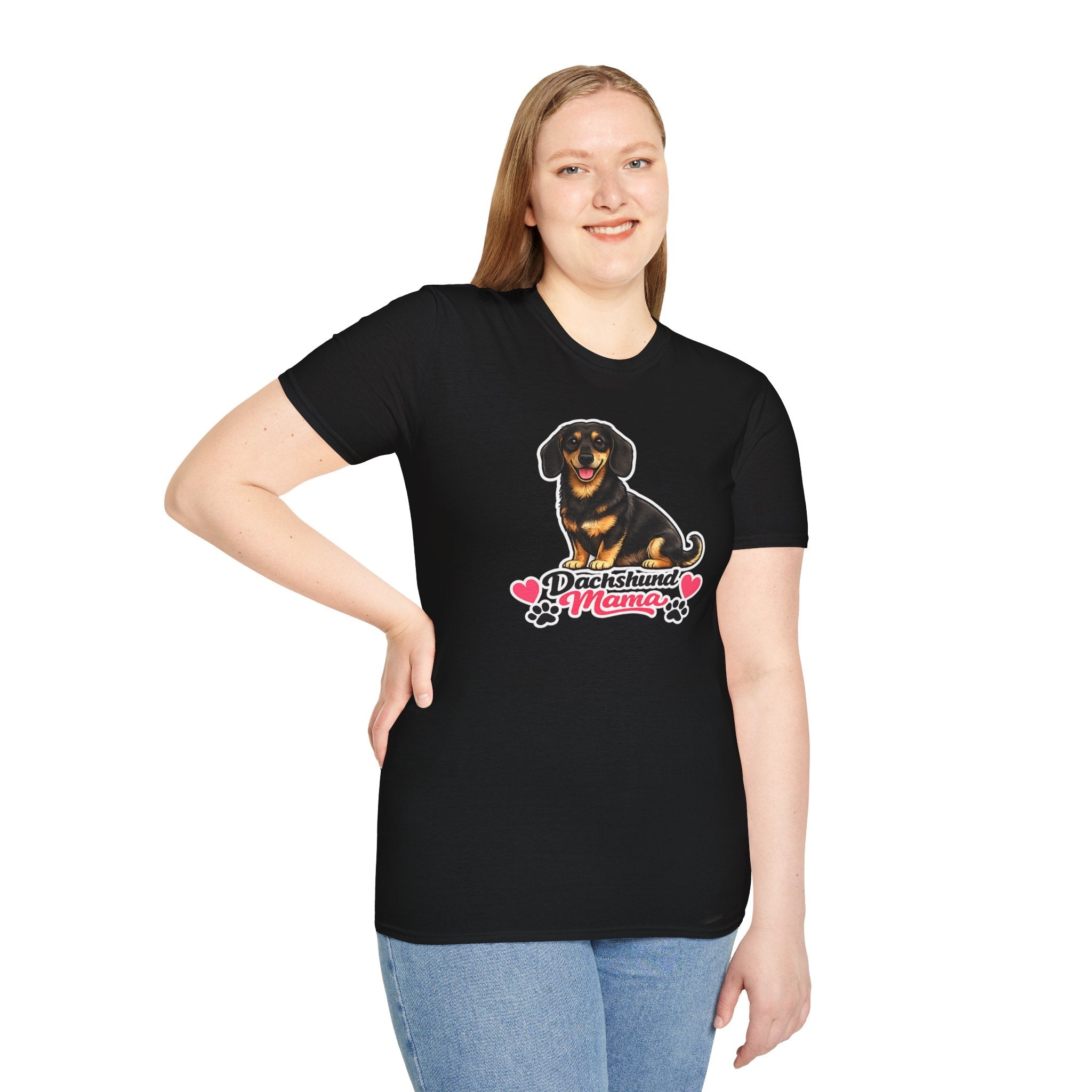 Dachshund Mama T‑Shirt — Cute Wiener Dog Graphic Tee with Hearts and Paw Prints