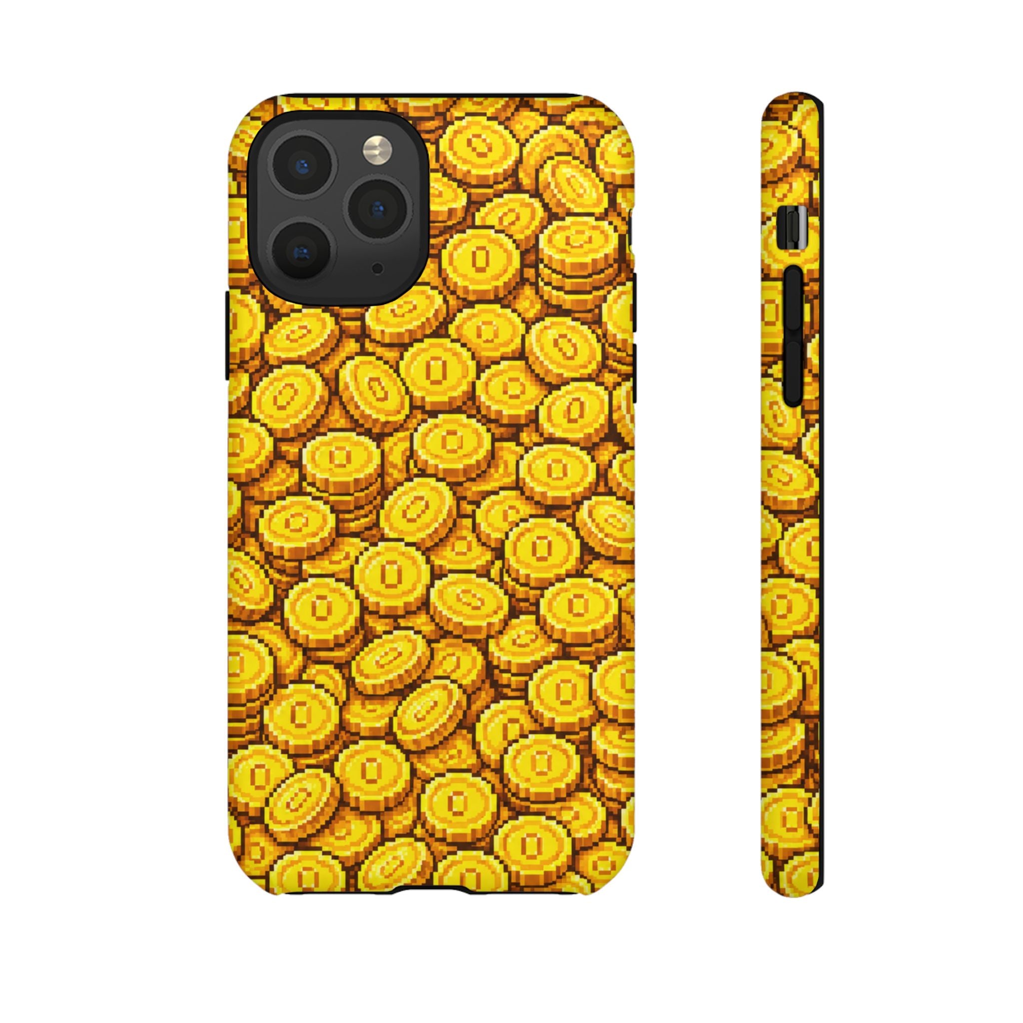 8bit Gamer Coin Pattern Phone Case – Retro Video Game Gold Treasure Design