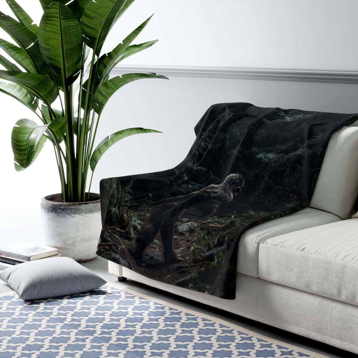 Bigfoot Forest Sherpa Blanket — Cozy Fleece Camping Throw