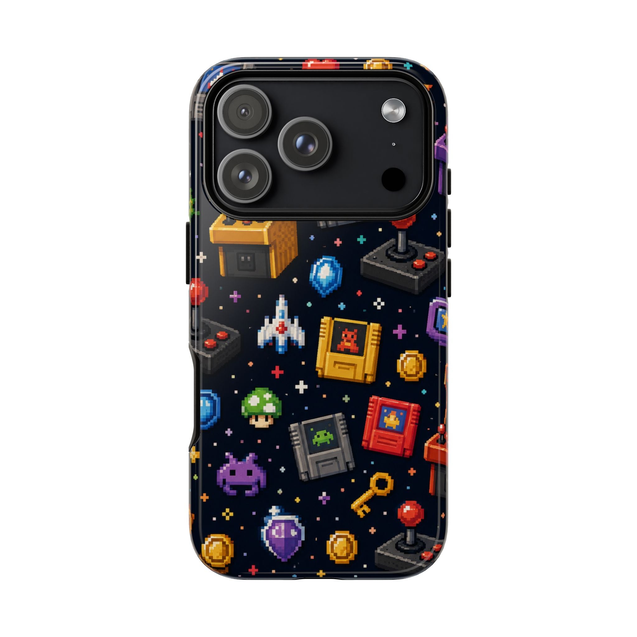 Retro Arcade Pixel Art Phone Case — Gamer Icons Pattern
