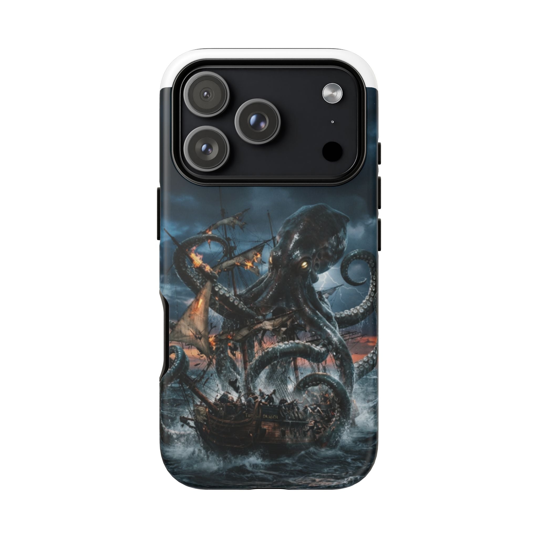 Kraken Sea Battle Phone Case — Ocean Monster Shipwreck Design