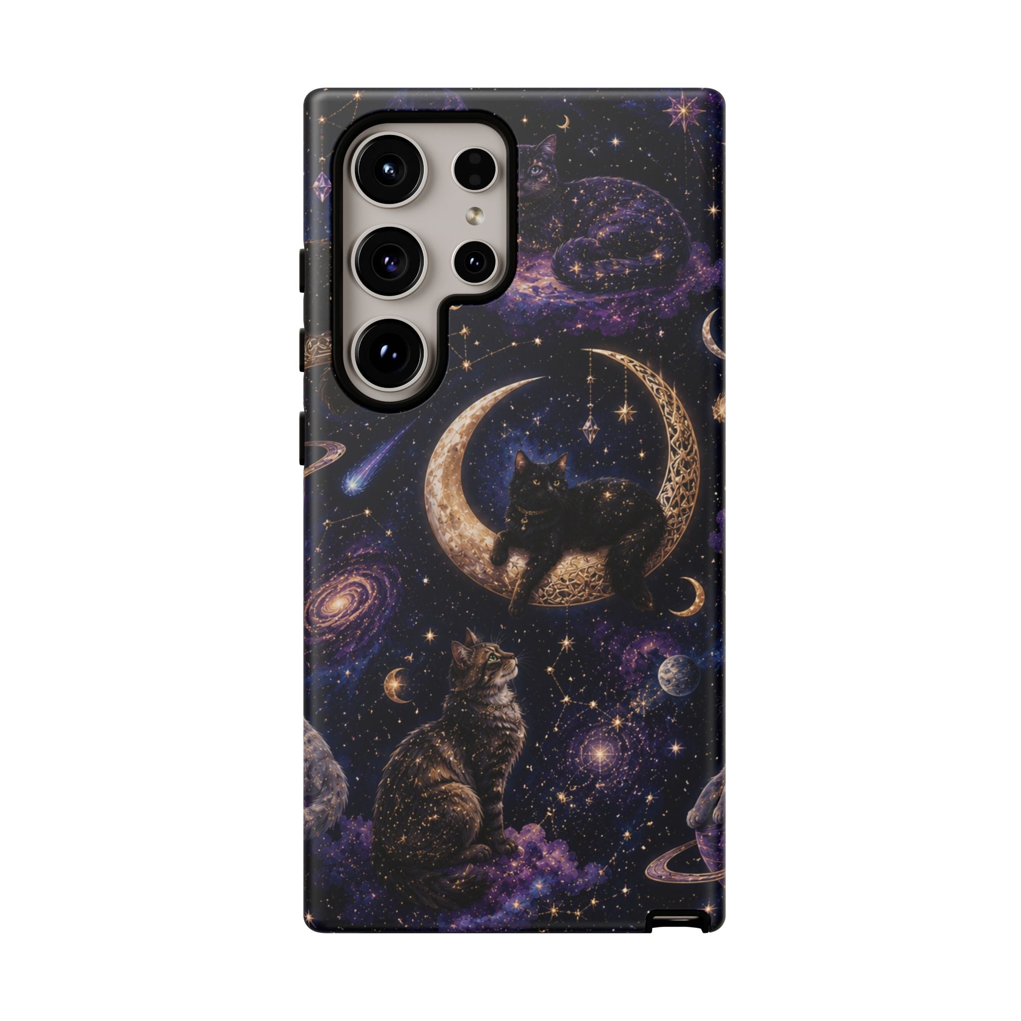 Galaxy Cats Tough Phone Case — Moon & Stars Space Kitty Protective Cover