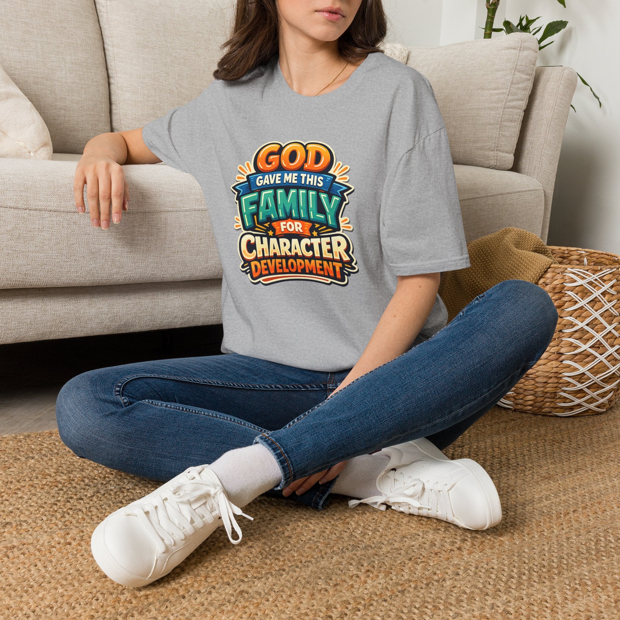 “God Gave Me This Family for Character Development” Funny Christian Graphic Gift Tee