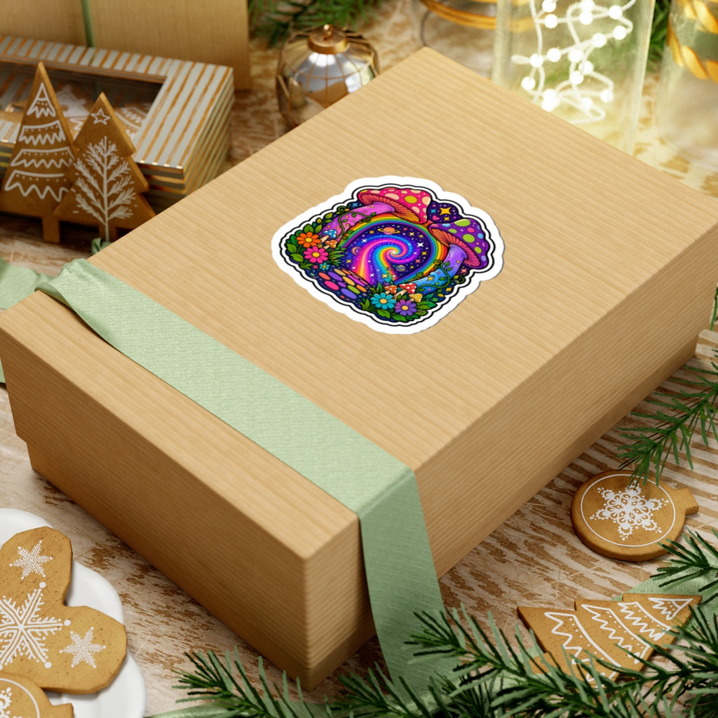 Psychedelic Mushroom Portal Sticker — Colorful Trippy Kiss-Cut Decal
