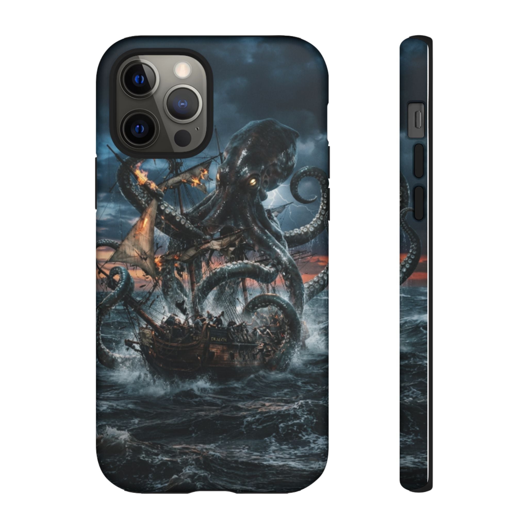 Kraken Sea Battle Phone Case — Ocean Monster Shipwreck Design